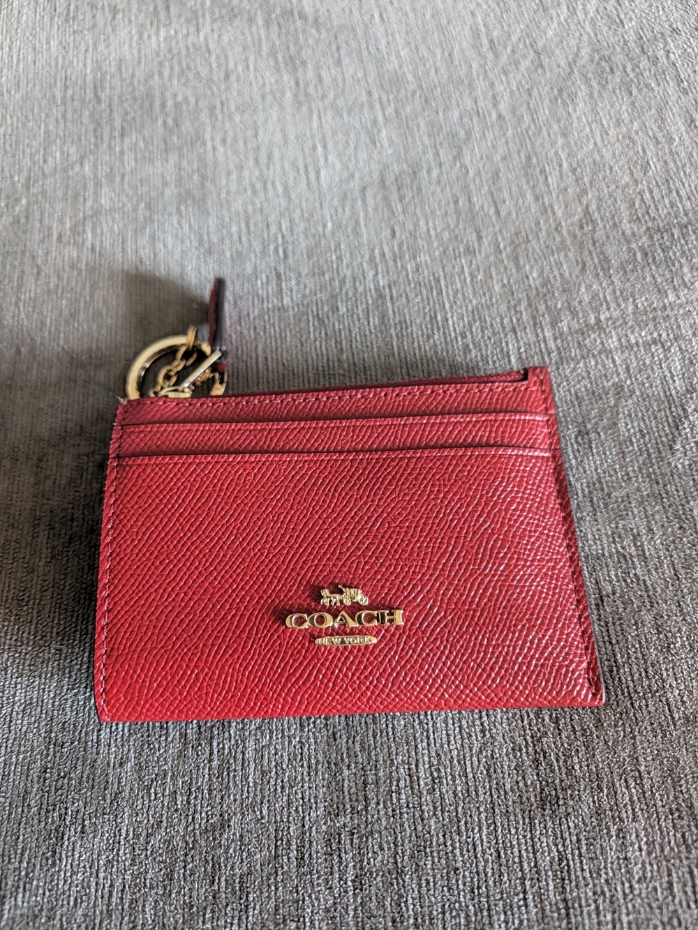 Coach Red Pebbled Leather Card Holder with Key Ring